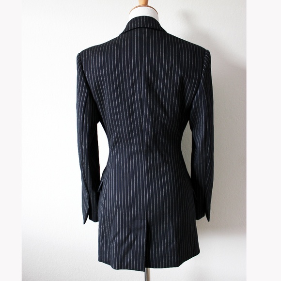 Stella McCartney Classic Pinstripe Asymmetric Wool Blend Jacket Coat Blazer, 38 - Picture 7 of 14